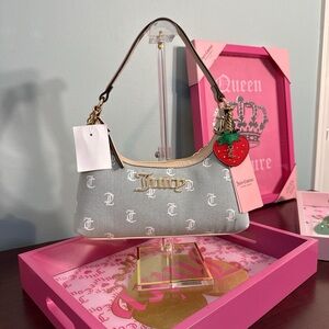 Juicy Couture Gray Logo Shoulder Bag with Strawberry Charm